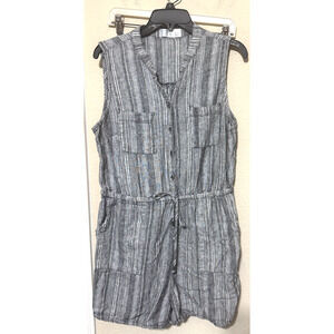 Time And Tru Women's Striped Linen Romper Black white stripe sz L pockets